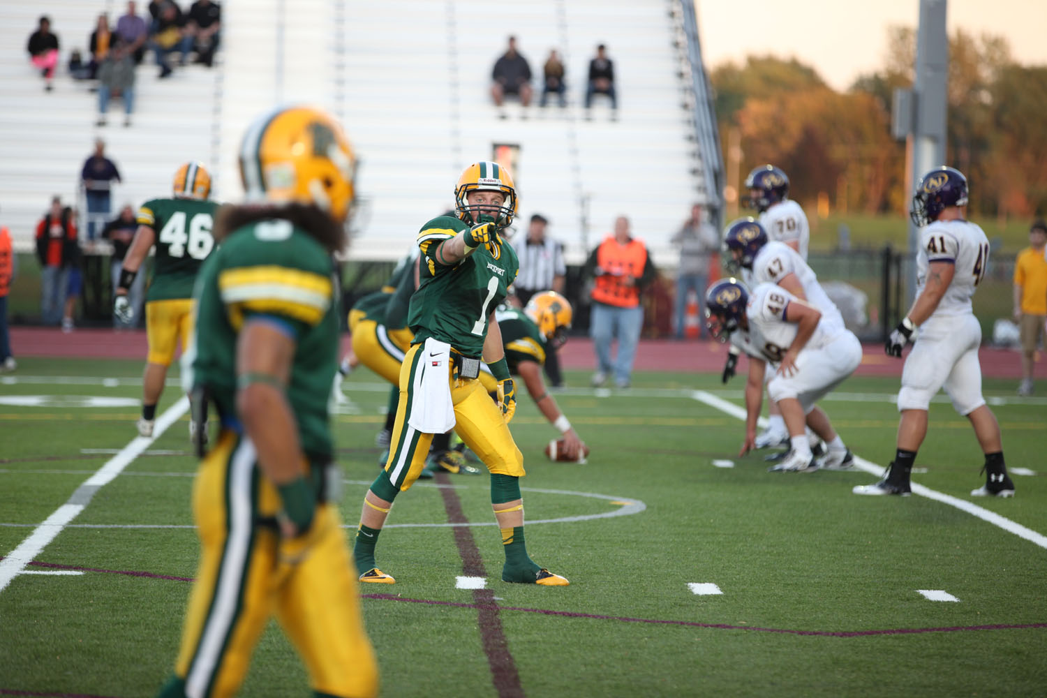 Jake Spalik checking with the ref before the play