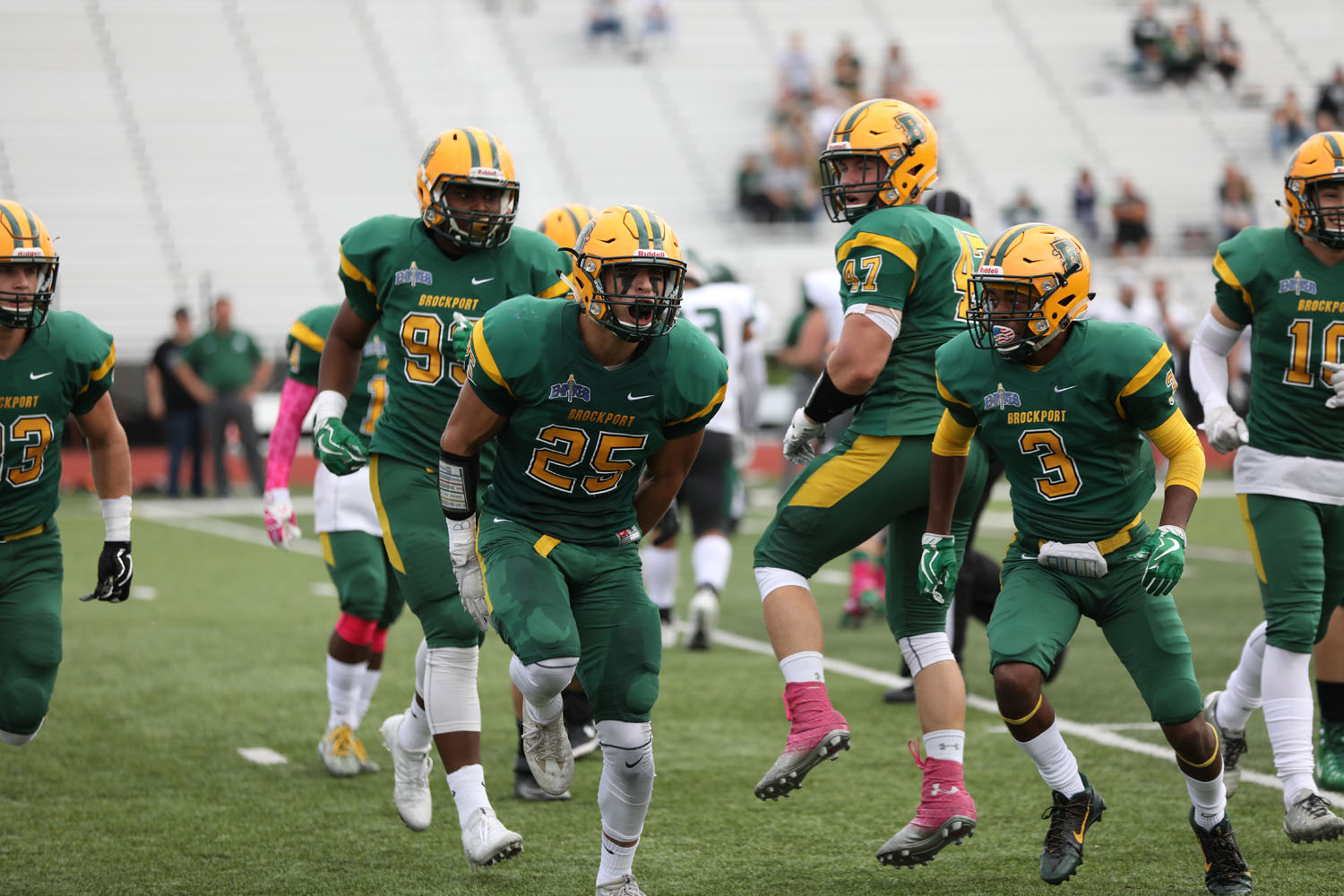 The Brockport defense celebrates getting the ball!