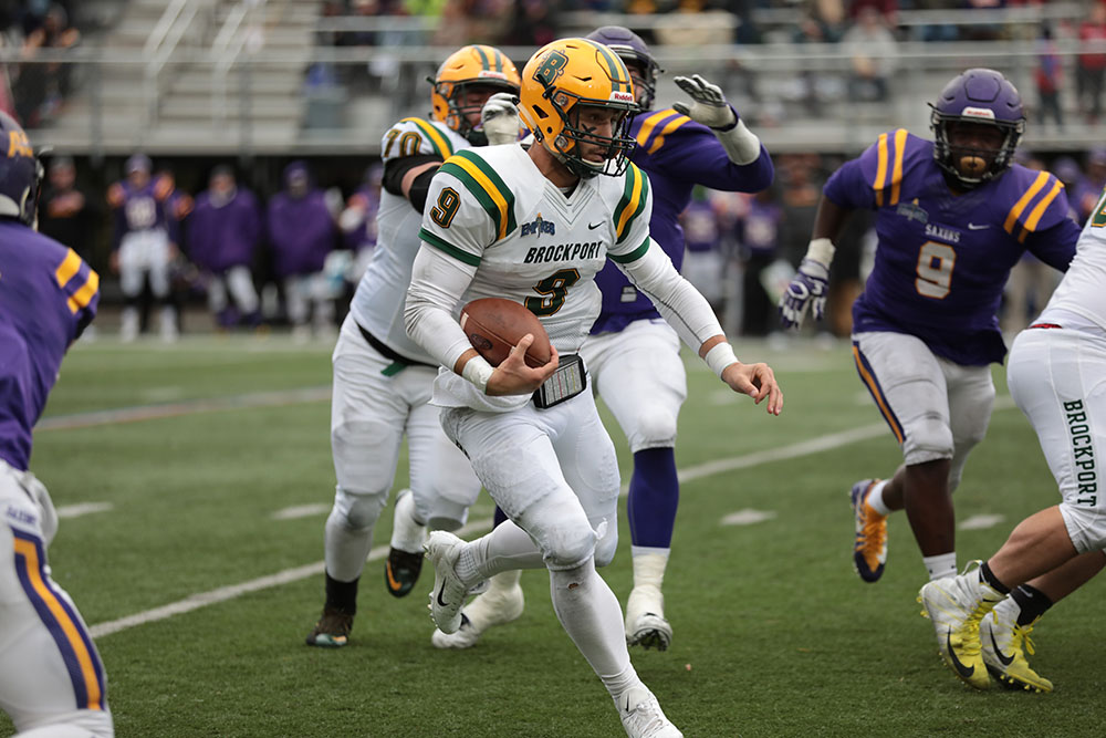 Quarterback Joe Germinerio hitting the corner and down the field