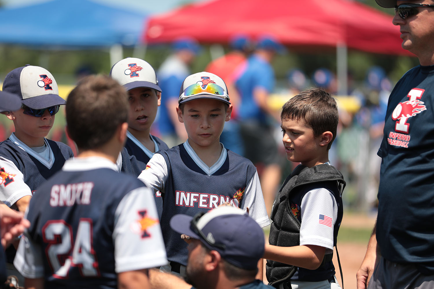 Parker in the huddle with the team