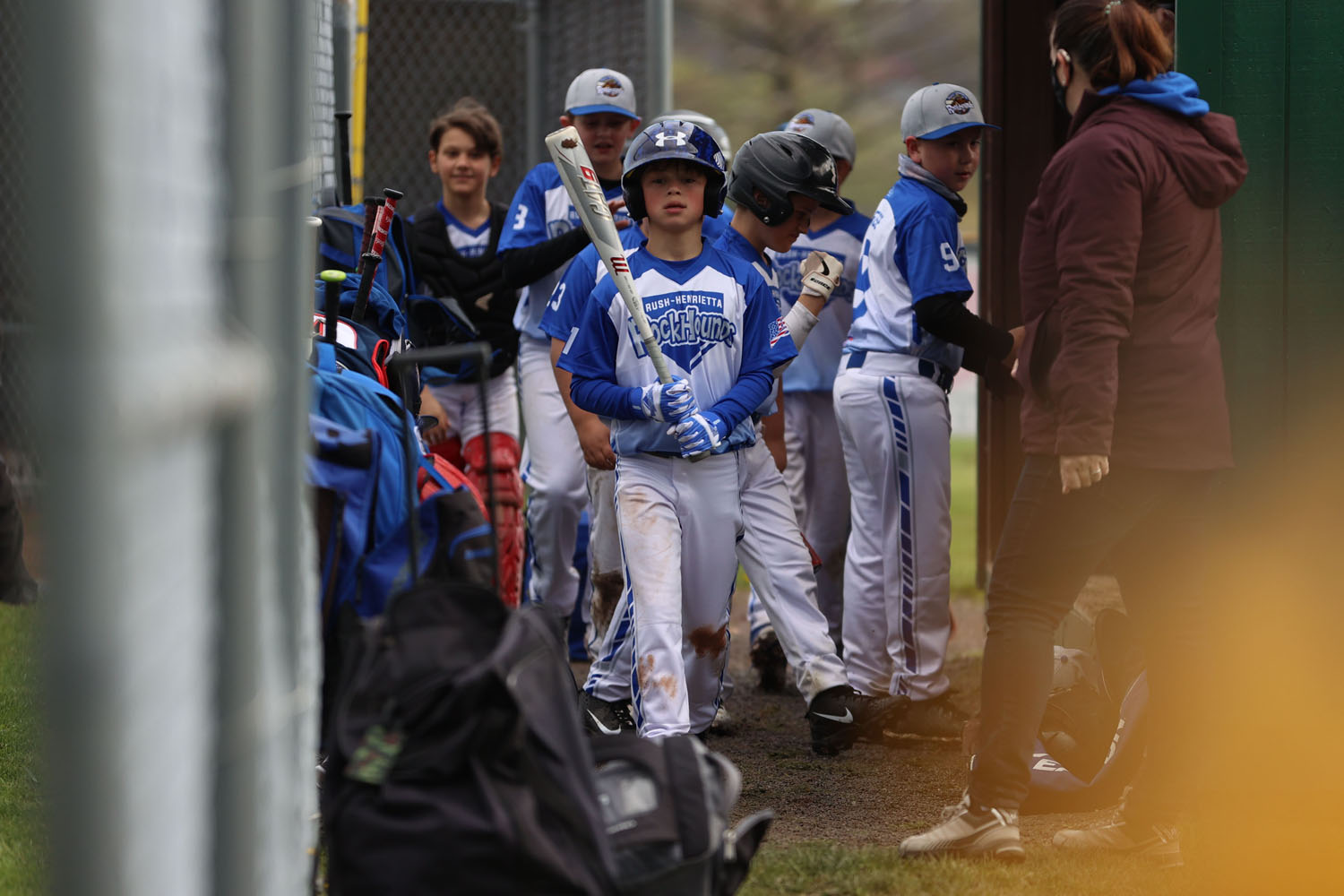 Evan in the dugout after his HR