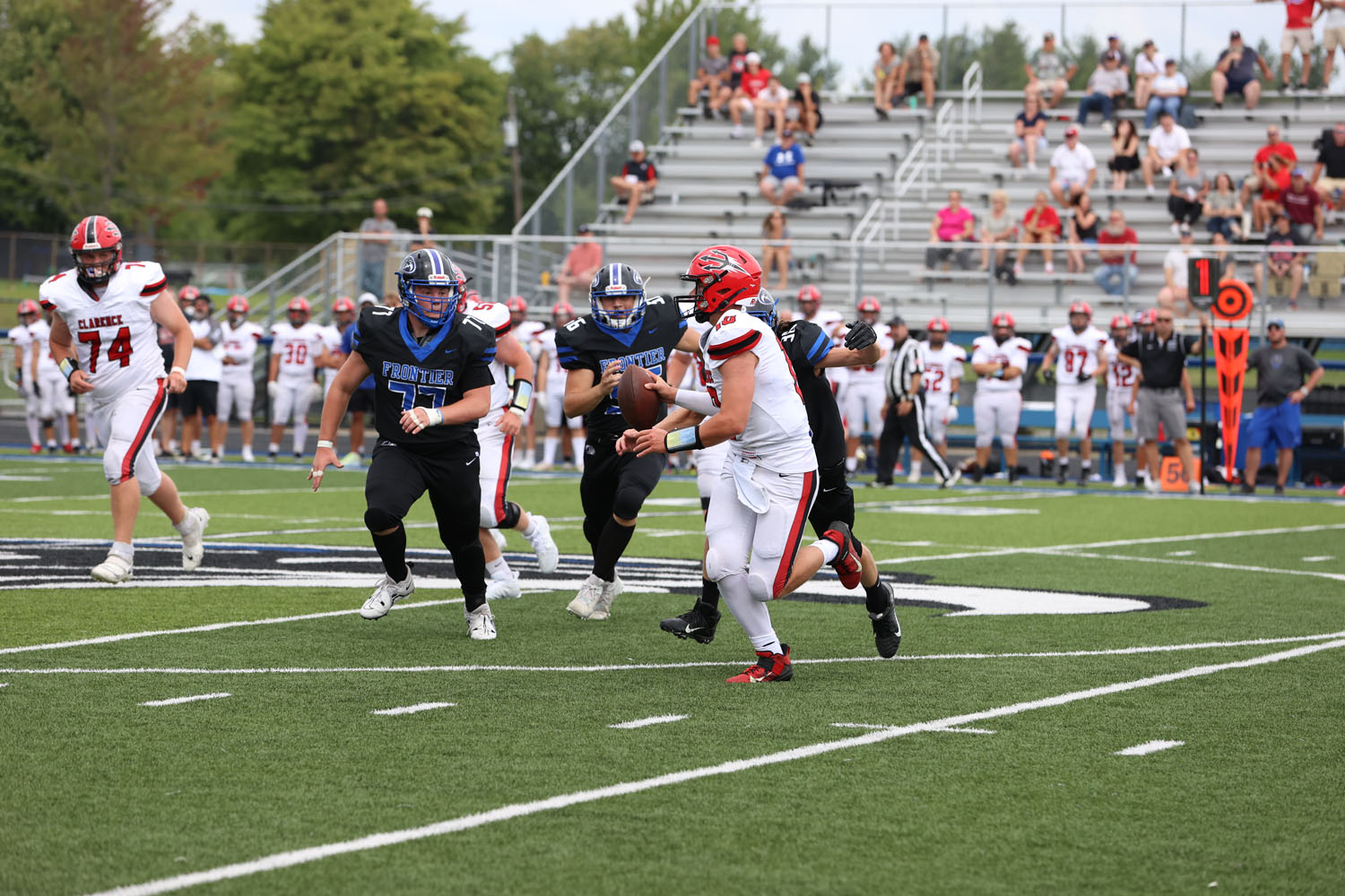 Frontier defense getting after the Clarence QB