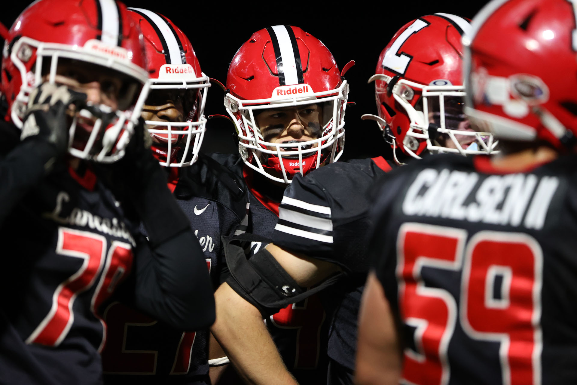 Lancaster player in the huddle during the timeout