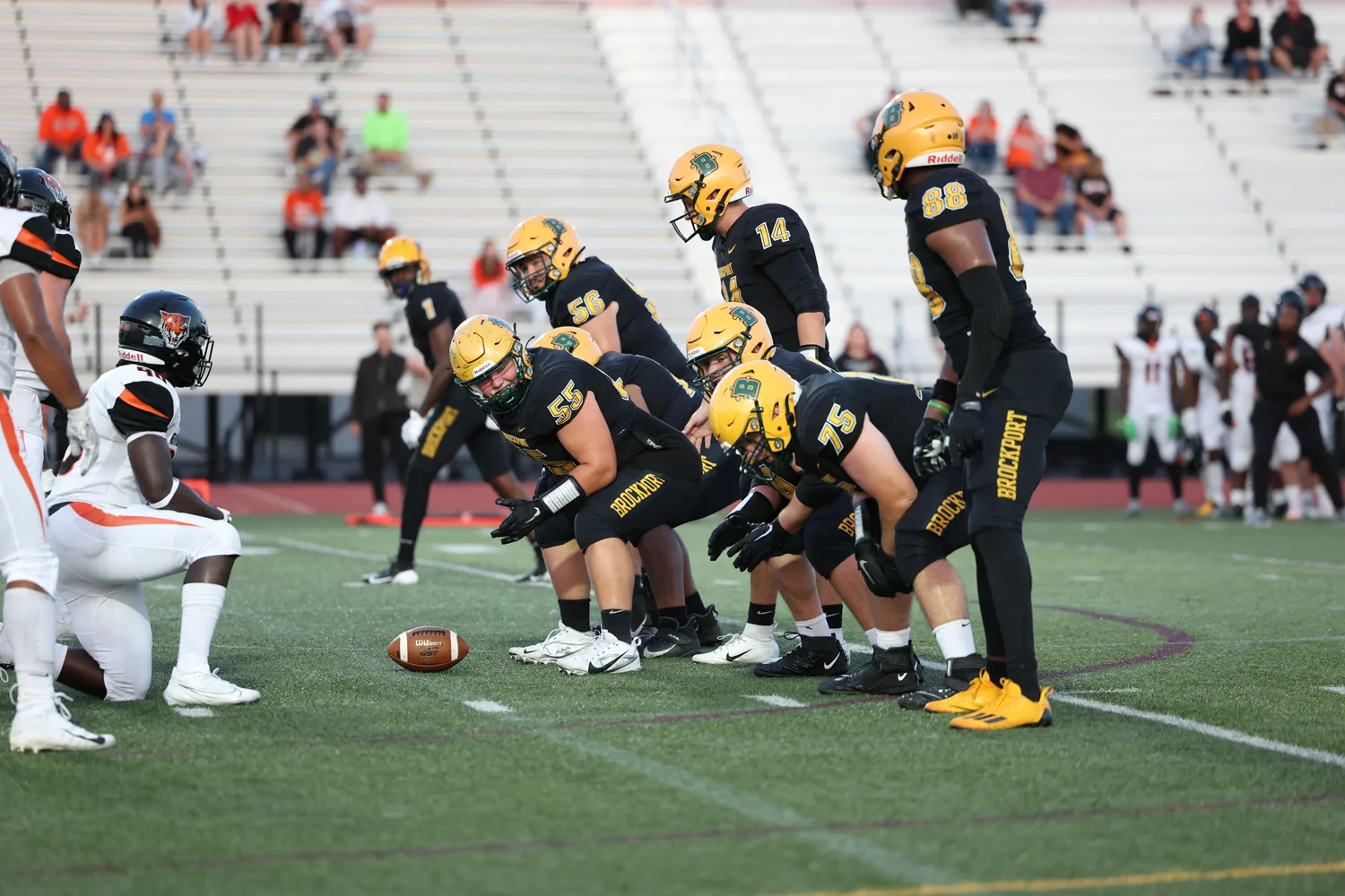 Brockport OL getting ready for the play