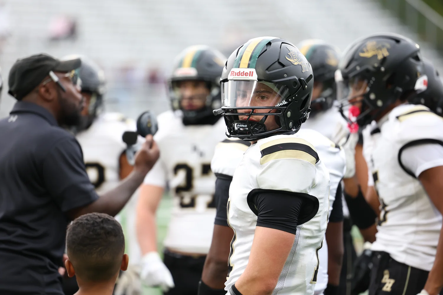 Brendan looking over his shoulder during a timeout